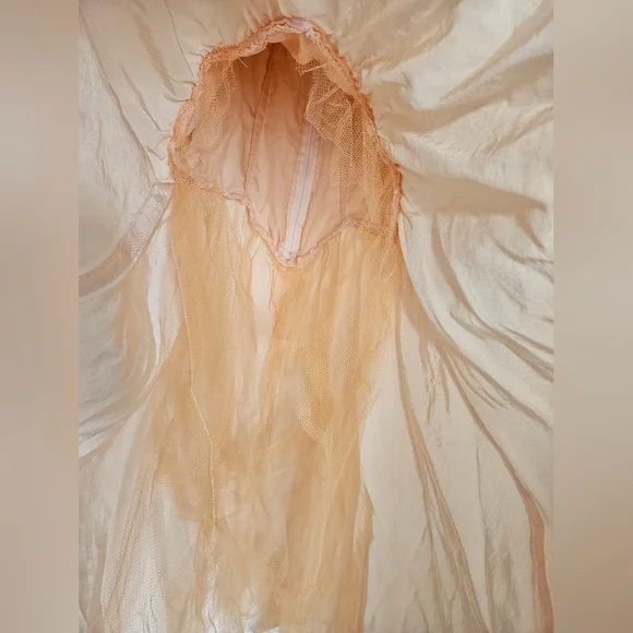 Vintage Handmade 80s Prom Peach Taffeta Party Dress - Picture 7 of 15